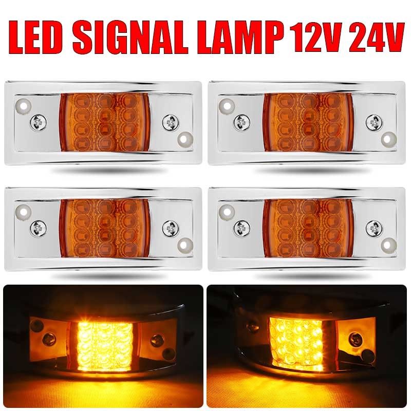 Amber Sealed Chrome 12-LED Side Marker Clearance Truck Trailer Lights Waterproof