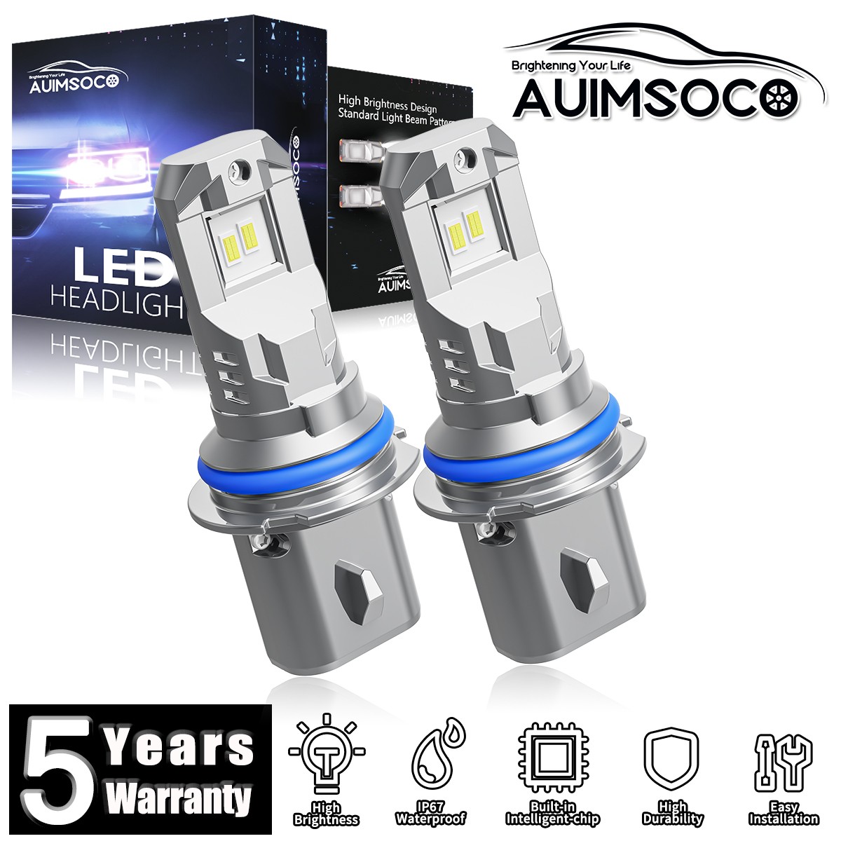 For Ford Mustang 1994-2004 2x LED Headlight Kit Hi-Lo Beam Bulbs 72000LM 6500K