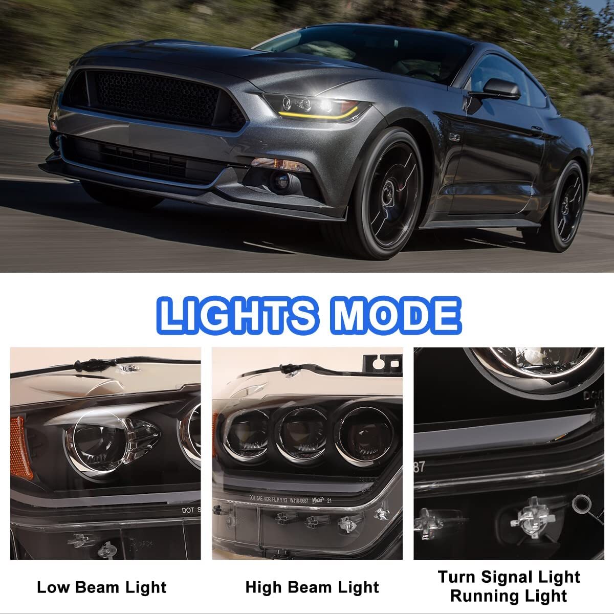For 2015 2016 2017 Ford Mustang Headlights DRL LED Sequential Projector Headlamp