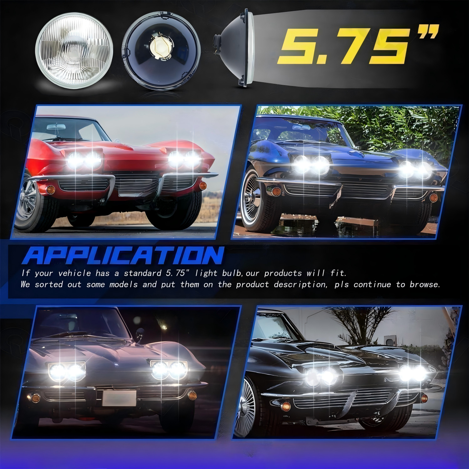 4PCS 5.75″ LED Headlights Hi/Lo DRL Beam for Chevy Chevelle Malibu Corvette 1965