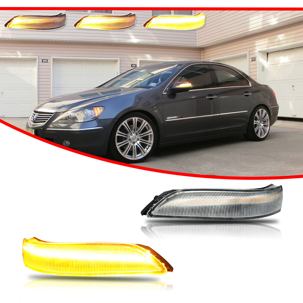 Sequential Amber Mirror LED Lights Clear For 08-13 Honda Accord & 06-09 Acura RL