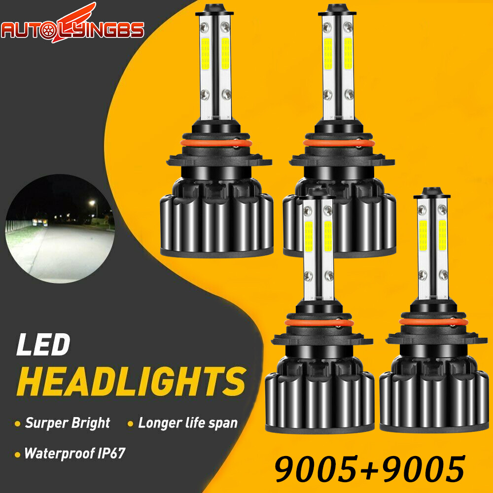 4PCS 9005/HB3 4-Sides LED Headlight Kits High Power Bulbs 6000K 2400W 300000LM
