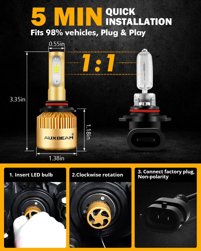 AUXBEAM 9005+H11+H10 914 LED Headlight+Fog Bulbs White For Ford F-150 2015-2023