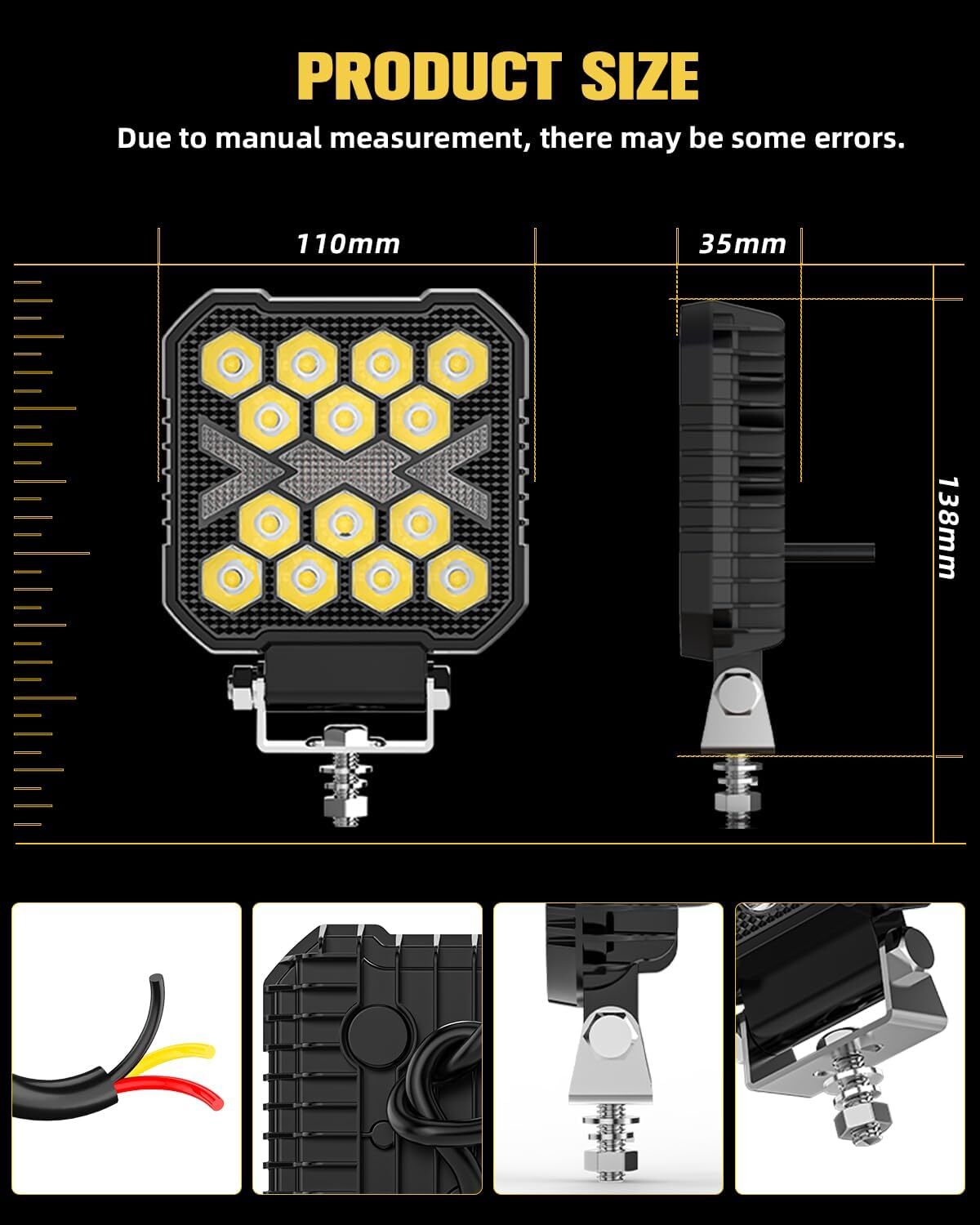 2X 4″ Tractor Lights Pod LED Flood Work W/Amber Auxiliary Spot for Truck SUV ATV