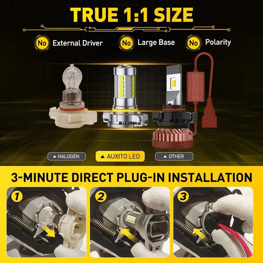 AUXITO H16 5202 LED Fog Light Bulb 6500K White Daytime Running Light Replacement