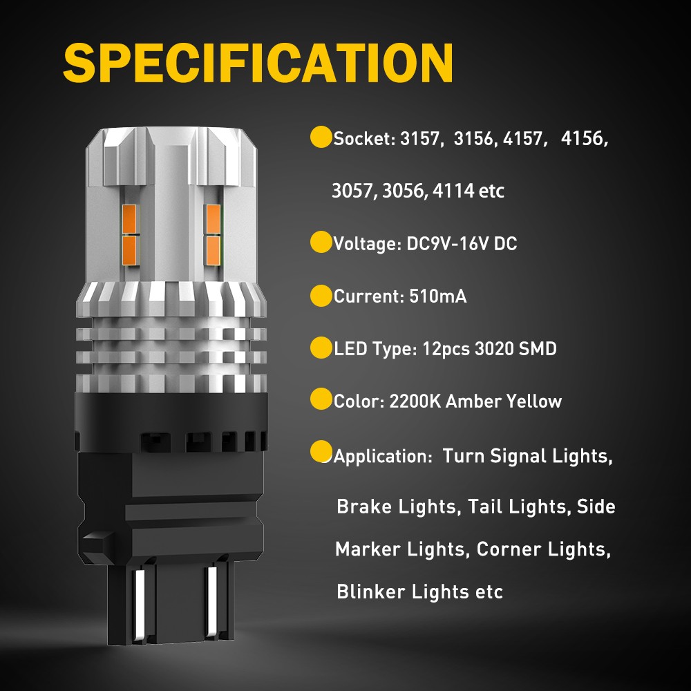 Amber 3157 3156 LED Backup Reverse Turn Signal Light Bulb No Hyper Flash 2-20x
