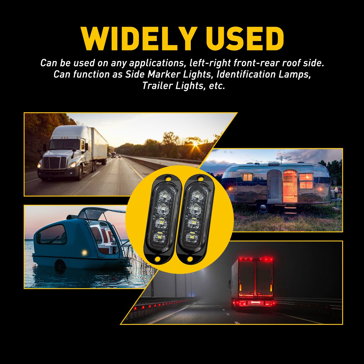 12x 4LED Side White Marker Lights Light Clearance Truck Trailer RV Waterproof