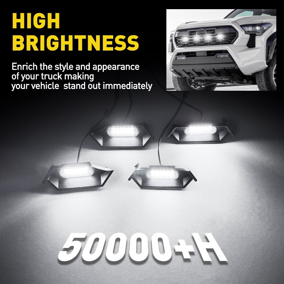 4Pcs White LED Grill Lights For 2024 2025 Toyota Tacoma TR D Sport / Off-Road US