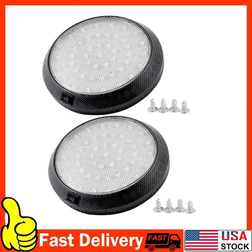 2x 12V White 46 LED Car Auto Round Dome Roof Ceiling Light Interior Bright White