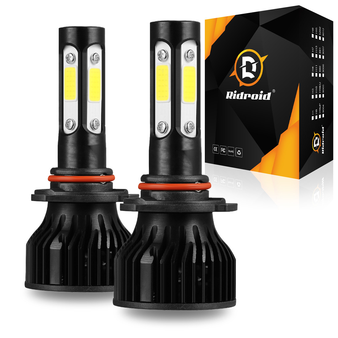 2Pcs 4-sides HB4 9006 LED Headlight Bulbs Kit Low Beam Super Bright White 6500K