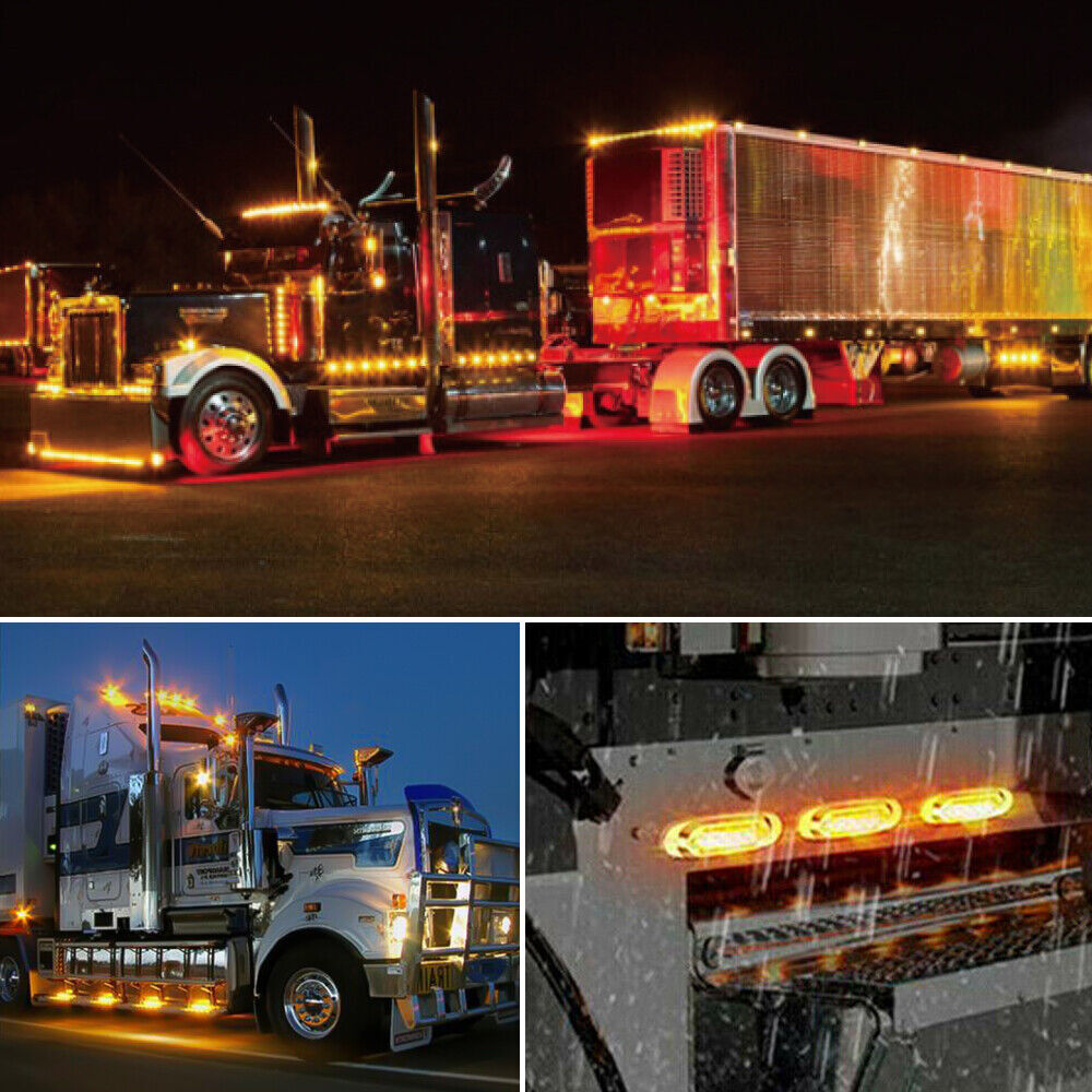 10x 16 LED Amber Side Marker Clearance Light For Freightliner Chrome Bezel 6.5“
