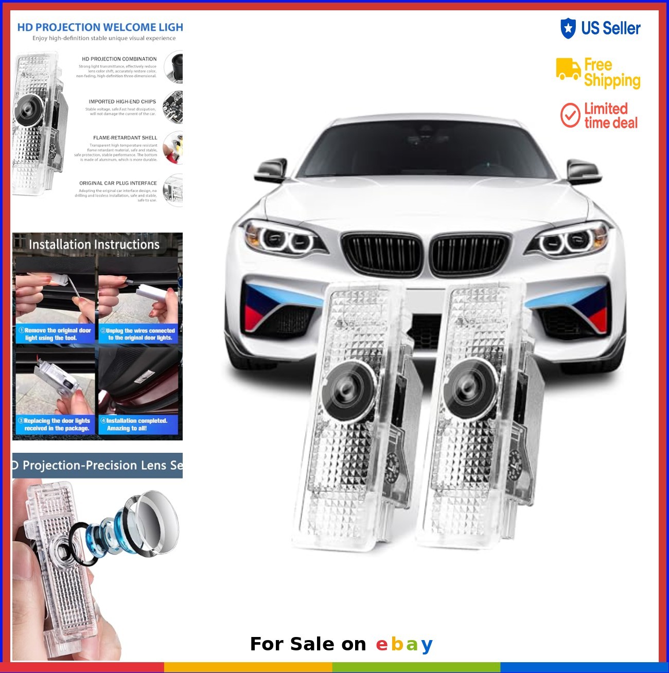 2Pcs LED Door Light Projector HD Ghost Shadow Laser Puddle Lamps Dual Interface