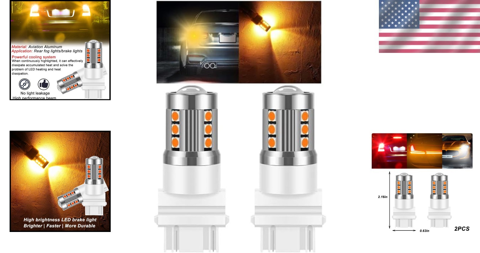 Aviation Aluminum 3157 LED Turn Signal Bulbs – Durable & Bright Yellow Lights