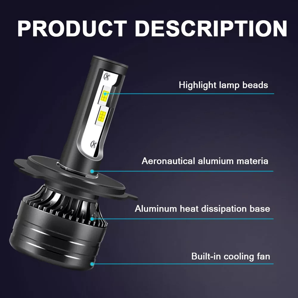 pair 2-sides H4 HB2 9003 LED Headlight Kit 2400W 6000K 360000LM Hi/lo Beam Bulbs