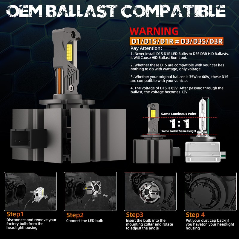 D3S D3R LED Headlight Bulbs High/Low Beam 300W 60000LM 6000K HID Replace Bright
