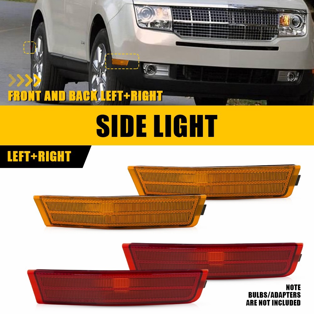 Pair Left Right Amber Front Bumper Side Marker Light For 2007-2010 Lincoln MKX