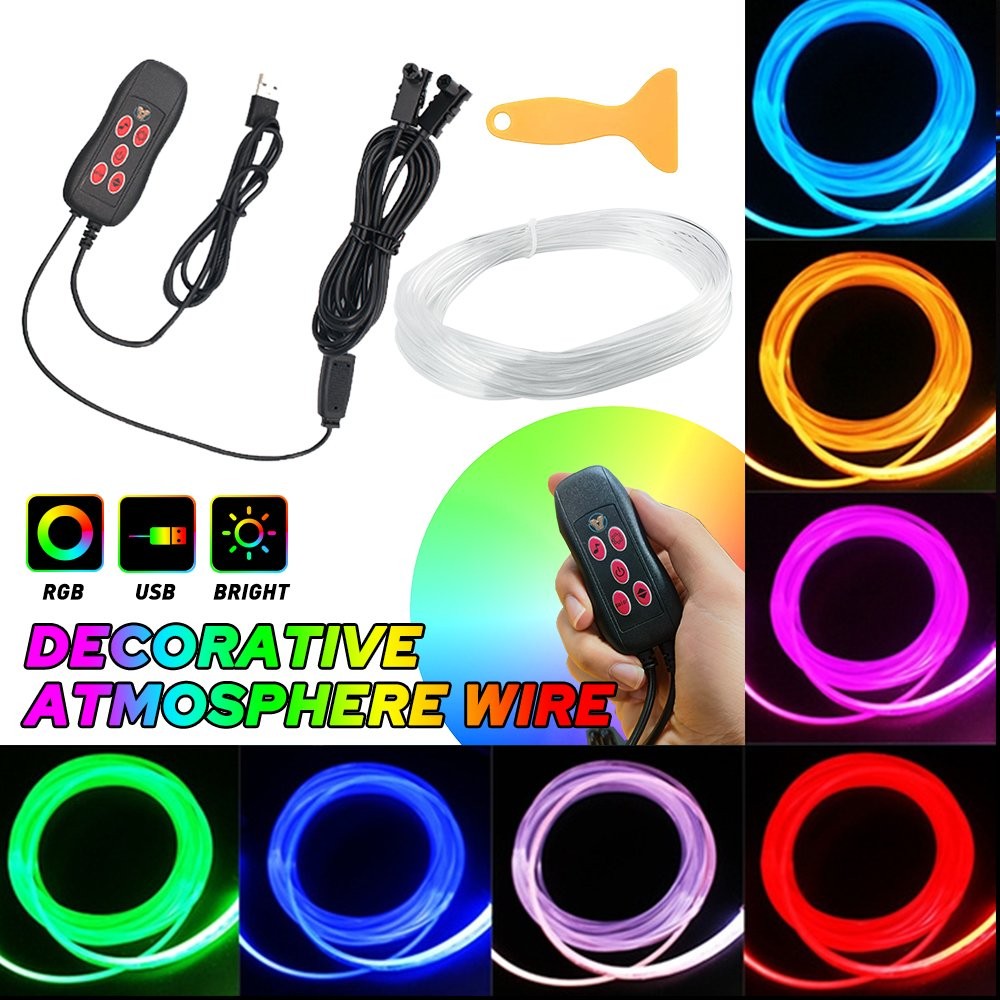 RGB LED Car Interior Fiber Optic Neon Strip Atmosphere Light Decor w/ Remote US