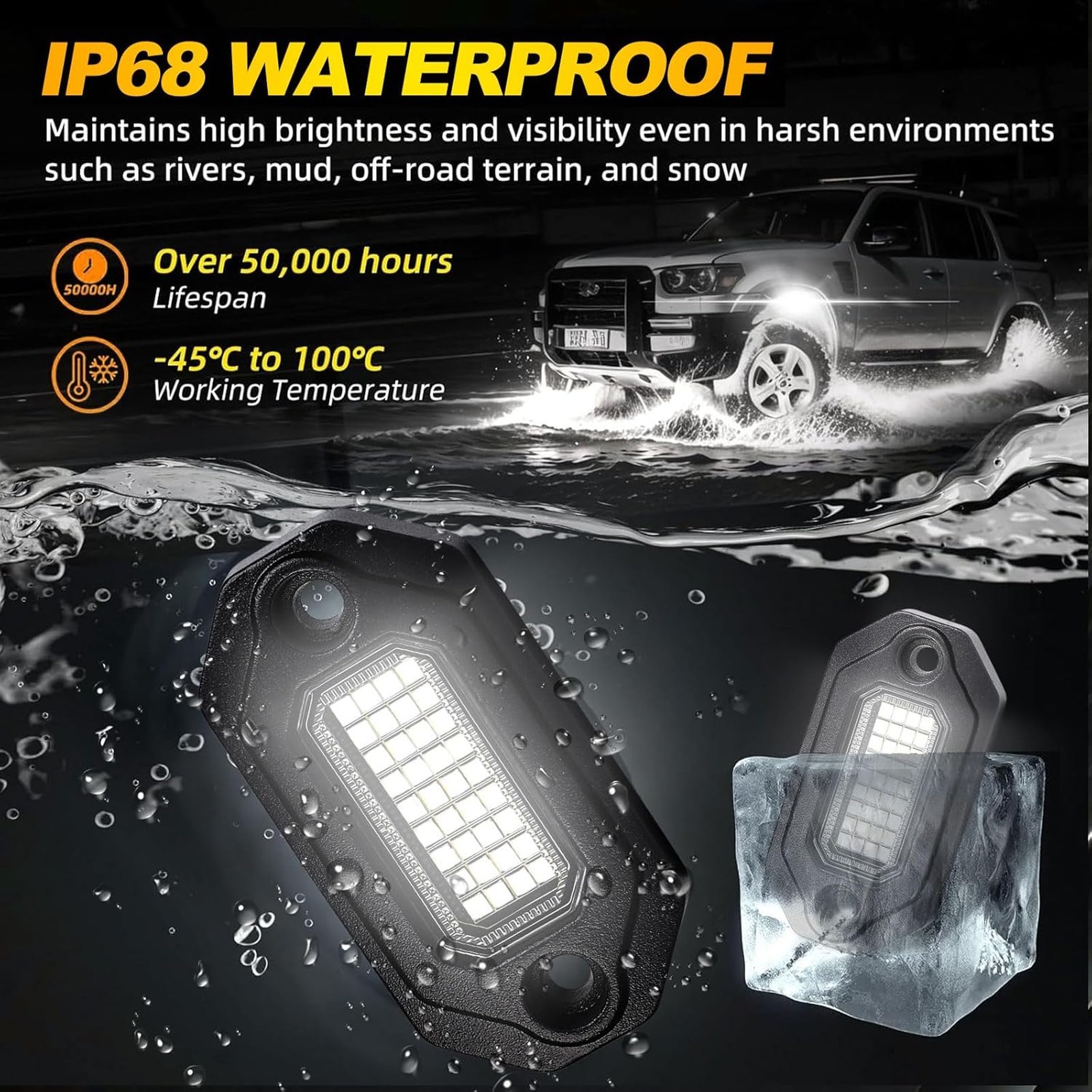 LED Rock Lights Aluminum Housing Waterproof IP68 20 Pods for Trucks UTV ATV SUV