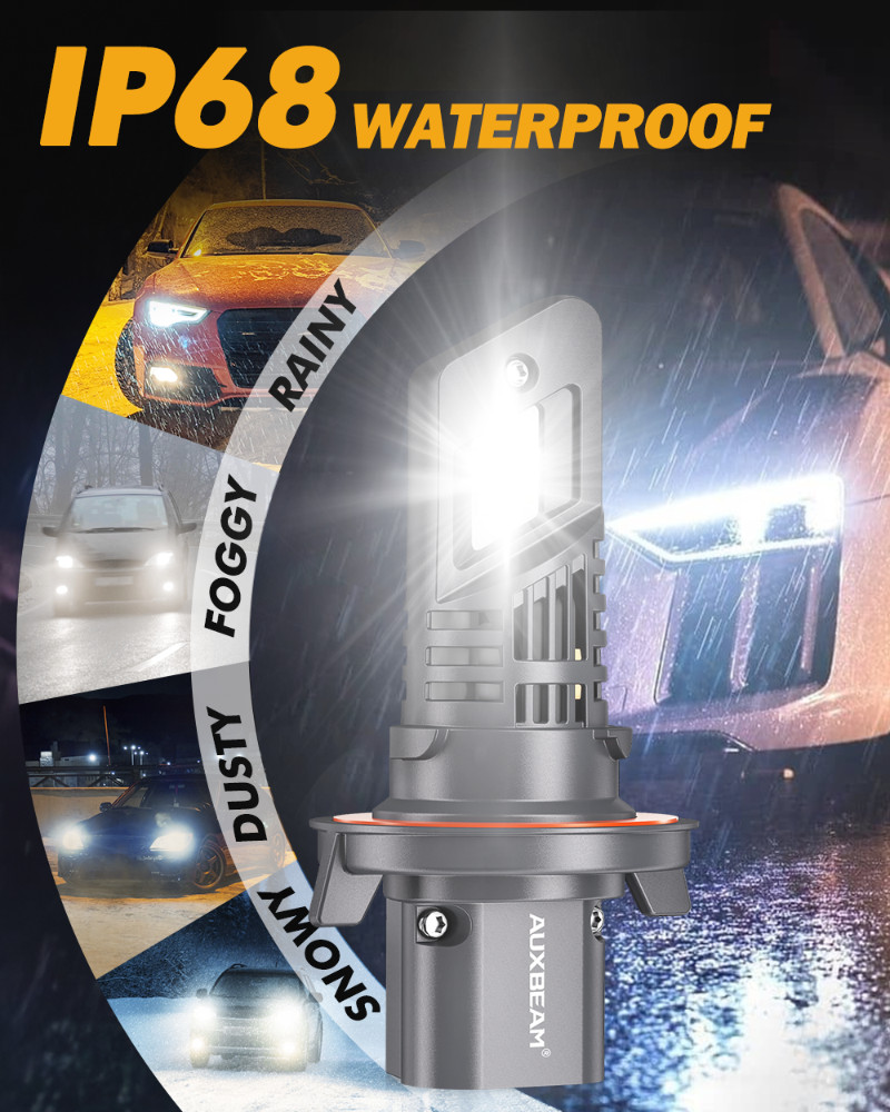 AUXBEAM H13 9008 Canbus LED Headlights Bulbs Light Hi-Low Beam 6500K White Kits
