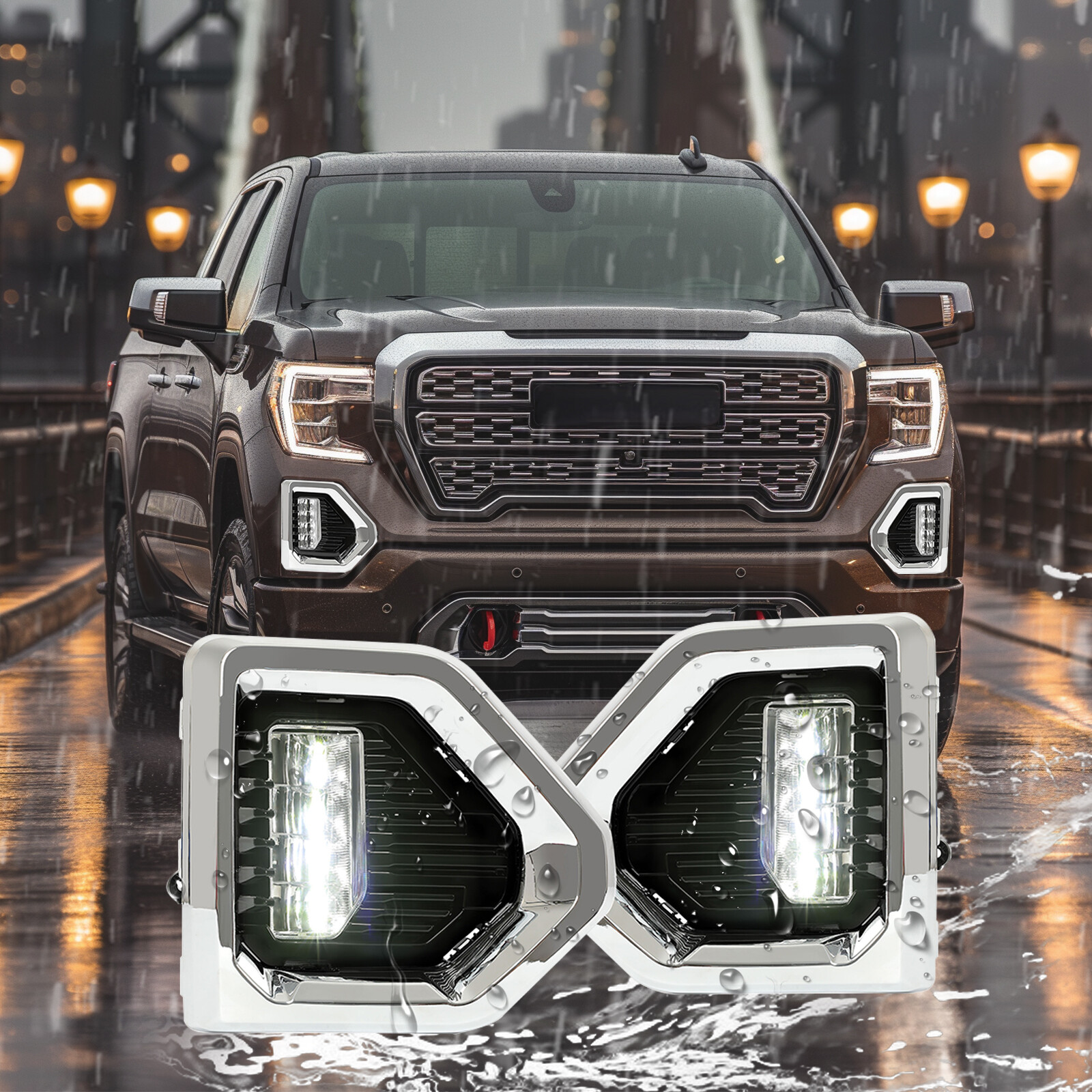 Fog Lights Lamp LED W/Chrome Bezels For GMC Sierra 1500 Denali 2019-2022