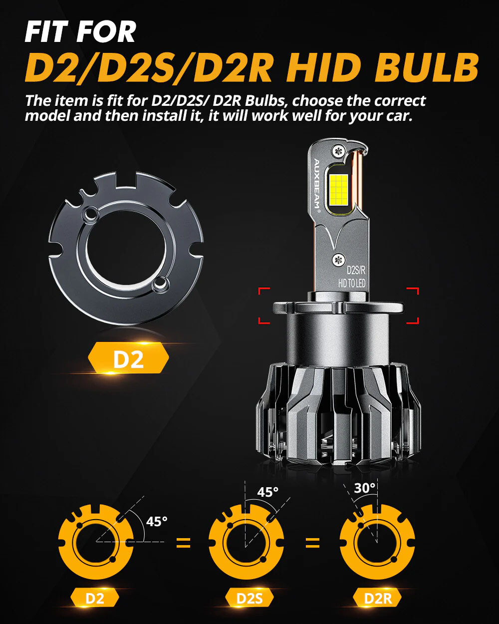 AUXBEAM D2S D2R D2C 90W LED Headlight Bulbs Replace HID Xenon Conversion Kit 2x