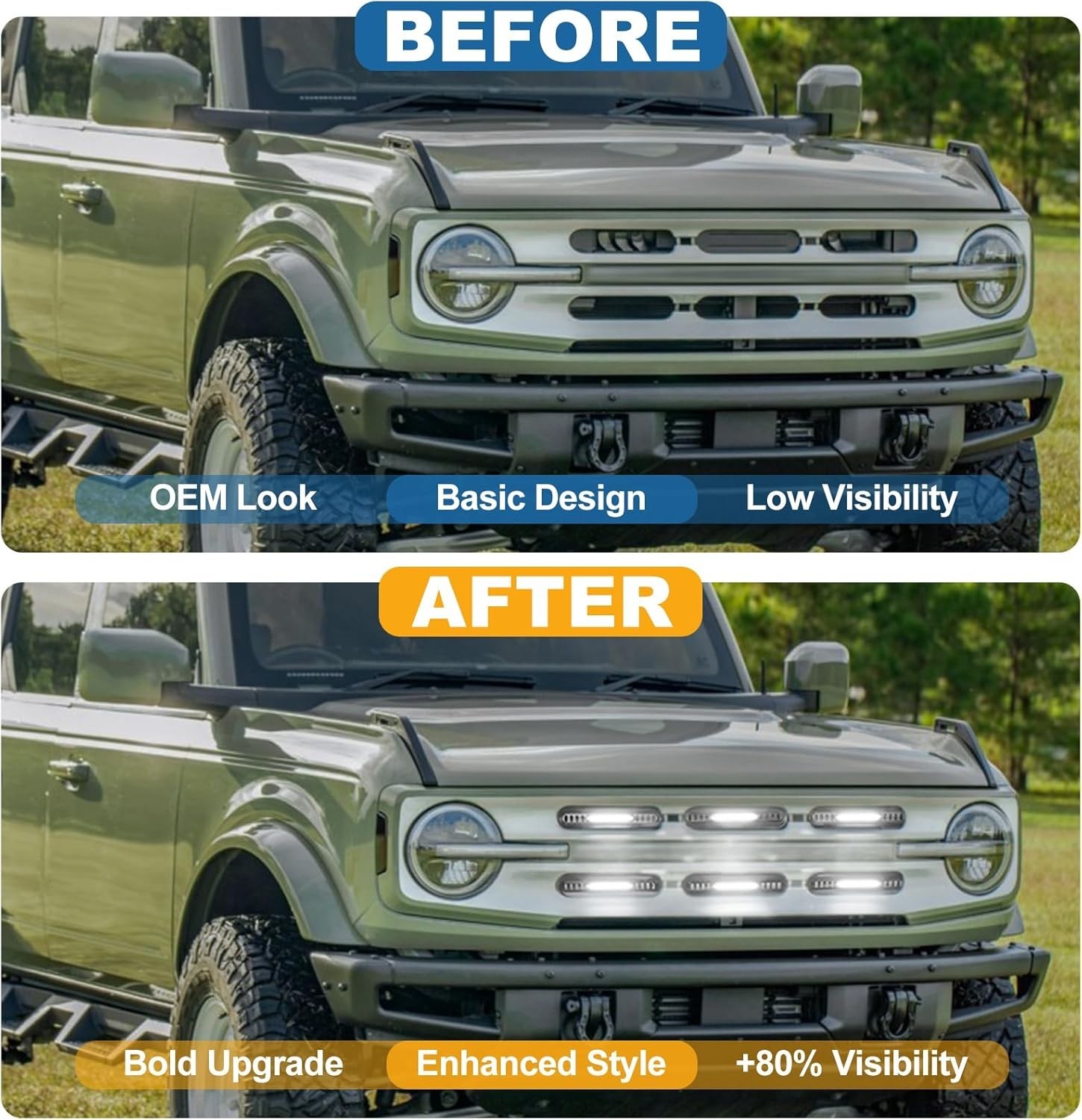 LED Grille Lights for Ford Bronco 2021-2024 Front Grill Inserts Light Snap-on