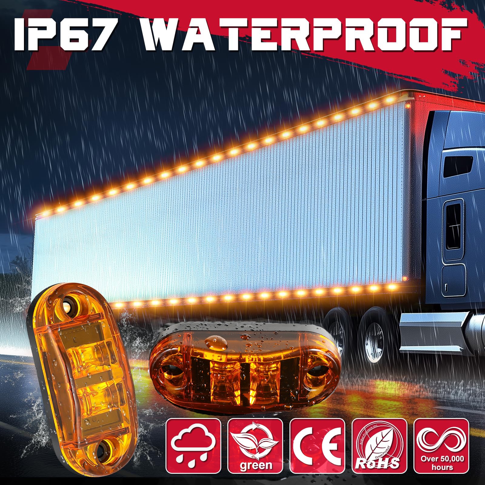 20Pcs LED Sealed Side Marker Clearance Lights Amber SAE DOT For Trailer Truck RV