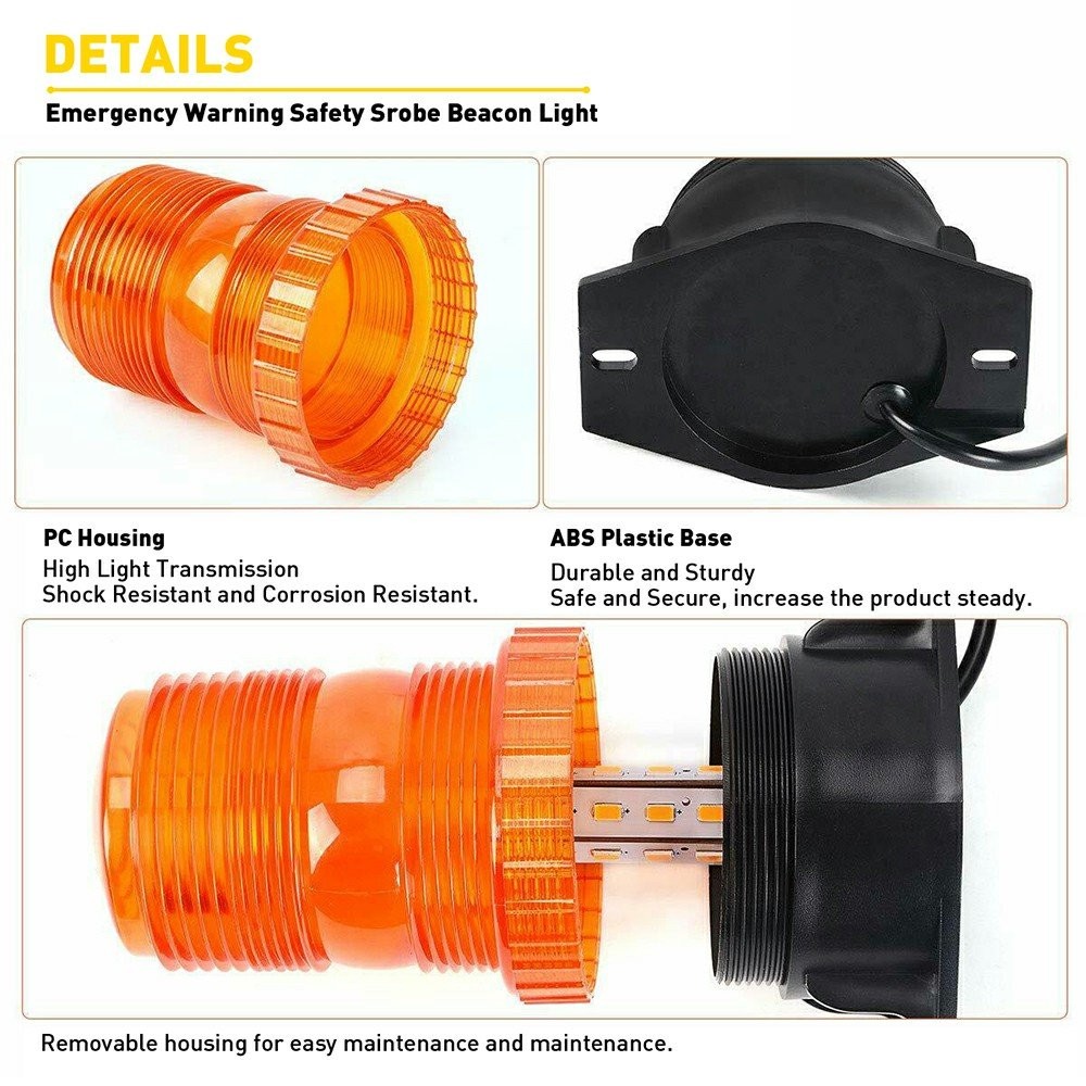 Amber LED Rotating Strobe Light Rooftop Flash Beacon Emergency Warning 12V 24V A