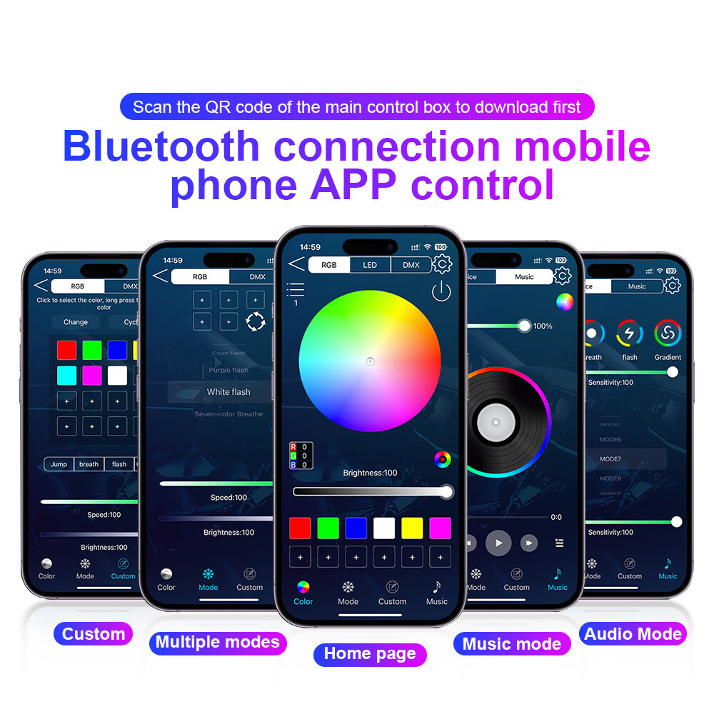 Car Symphony Ambient Light 256 Color RGB Led Atmosphere Acrylic Strip Remote APP