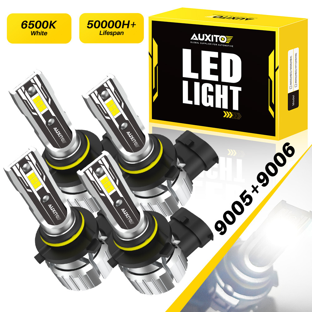 AUXITO Combo 4 9005 + 9006 LED Headlight Kit Bulbs High Low Beam White 90000LM
