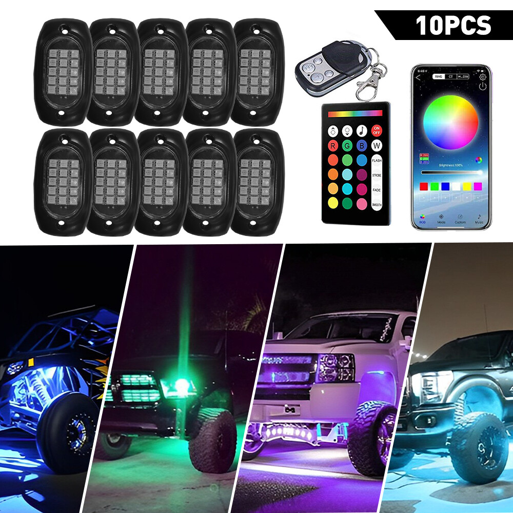 10in1 RGB LED Pods Rock Lights Trim Underbody Neon Light For Ford F150 F250 F350