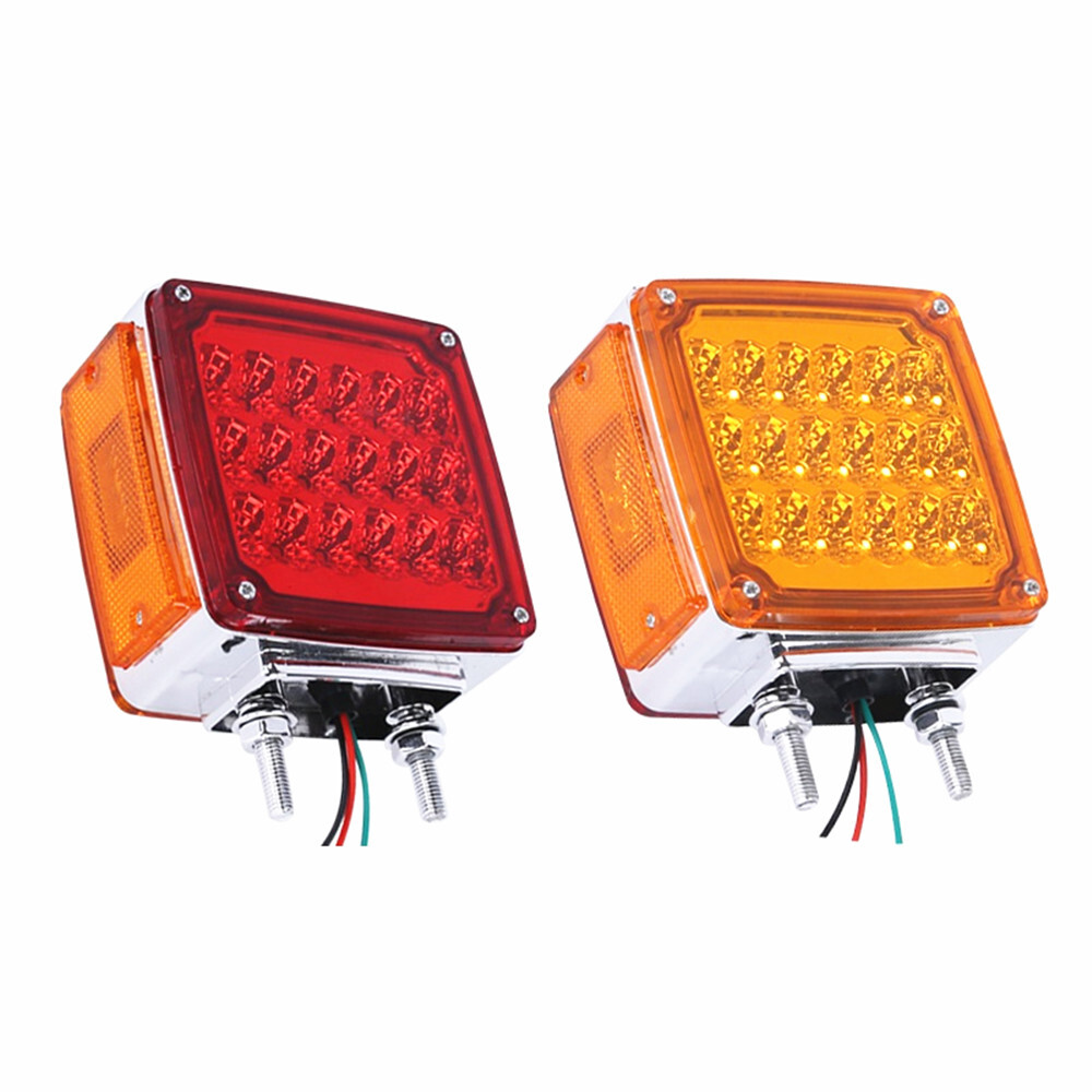 2X Amber+Red Square 39LED Double Face Stud Mount Cab Fender Turn Signal Lights