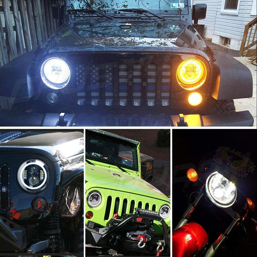 PAIR DOT 7″ Inch LED Headlights DRL Turn Signal Combo Beam