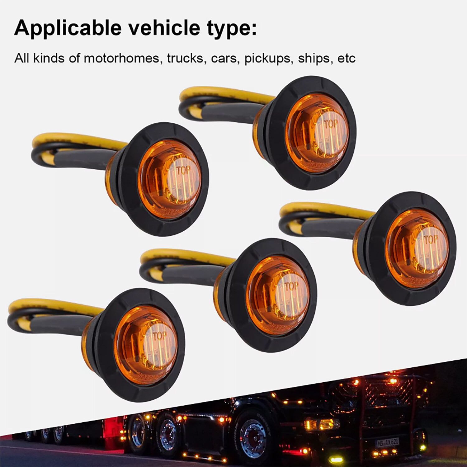 3/4″ 12V Marker Lights LED Truck Trailer Round Side Bullet Light Amber Red Lamps