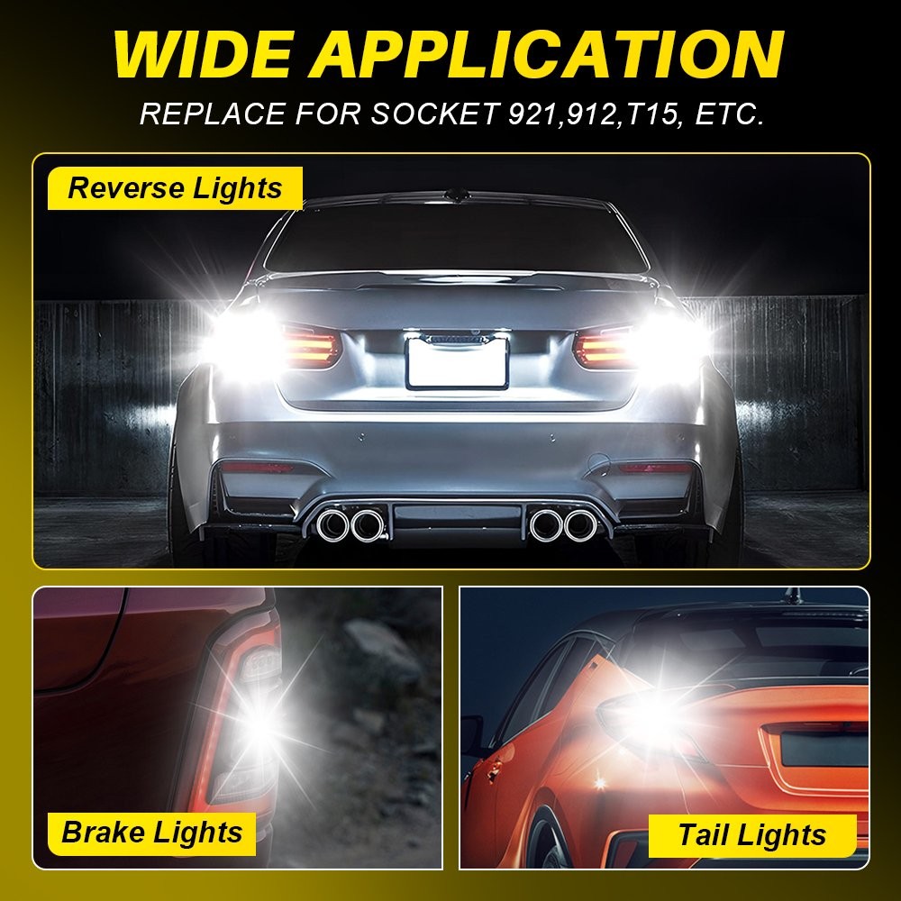 2X LED Reverse Backup Light Bulb T15 912 921 Bright White 6000K AUXITO Gray-Look