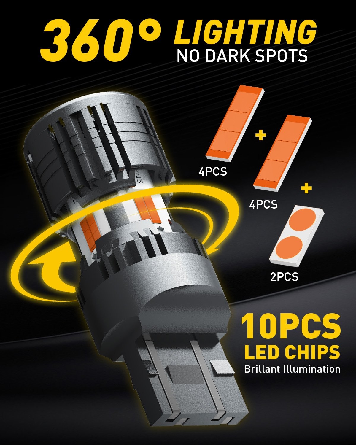 2x AUXITO 7443 7440 SMD LED Back Up Reverse Light Bulbs 3000K Amber Canbus 1~10X