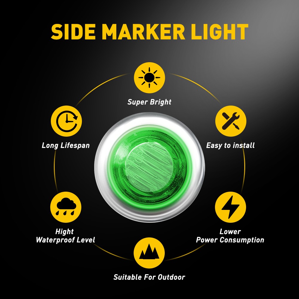 100x Green 3/4″ Bullet Round LED Side Marker Light Lamp For 12V Trailer Truck RV