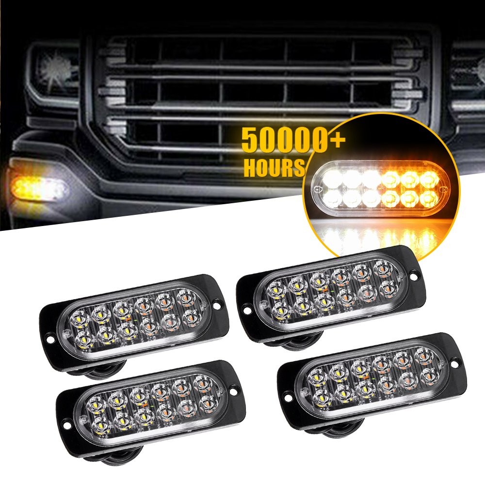 4pcs Car Light Flash 12LED Daytime Running Fog Headlight DC 12V-24V W/ Screws