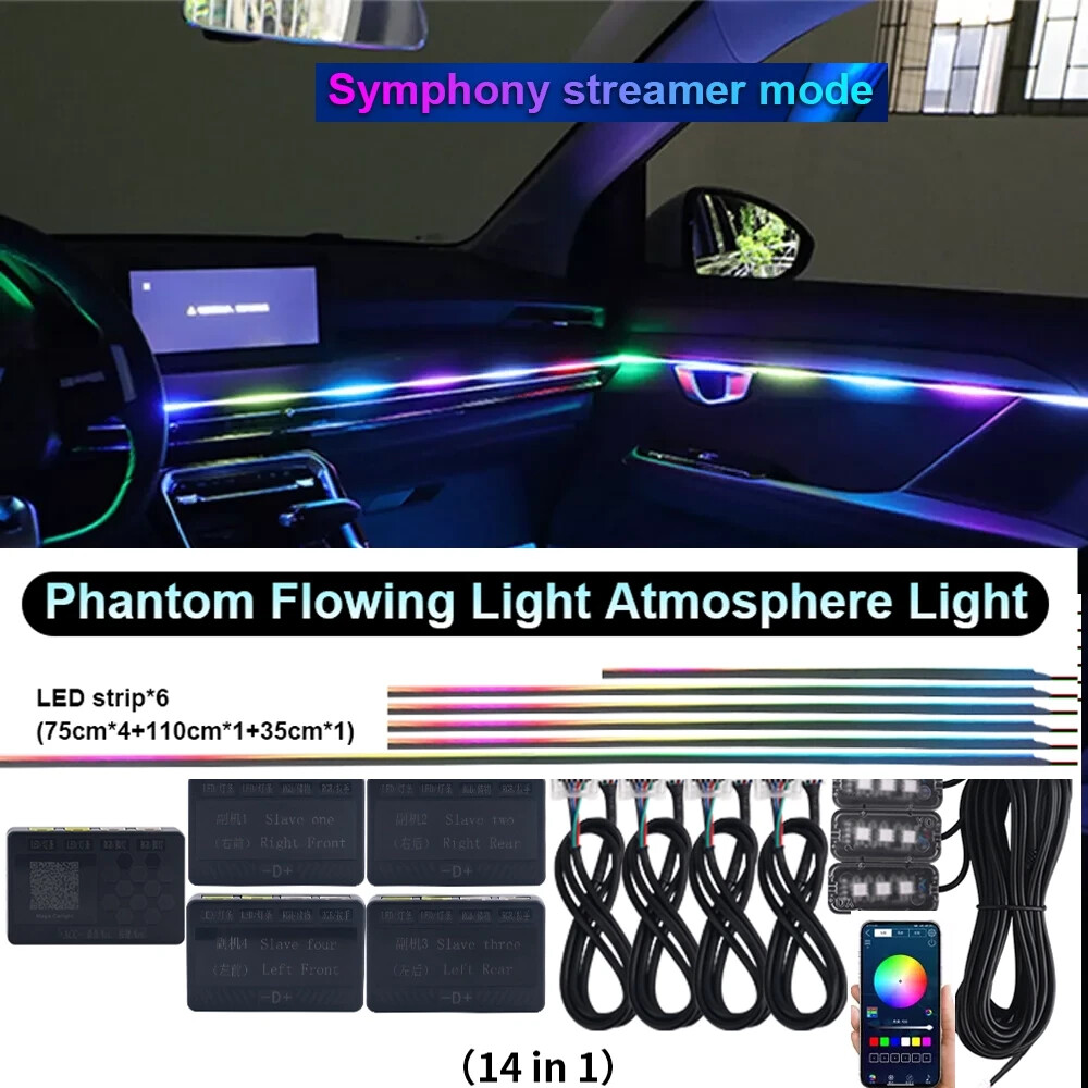 Universal Car LED Ambient Light Strip atmosphere Music Sync RGB Interior Kit US