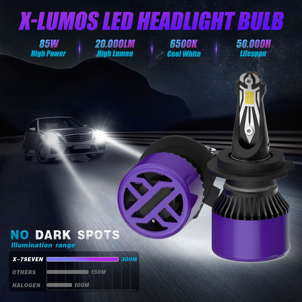 X-7SEVEN H4 LED Headlights Bulbs Kit High Low Beam 6500K Super Bright White 85W