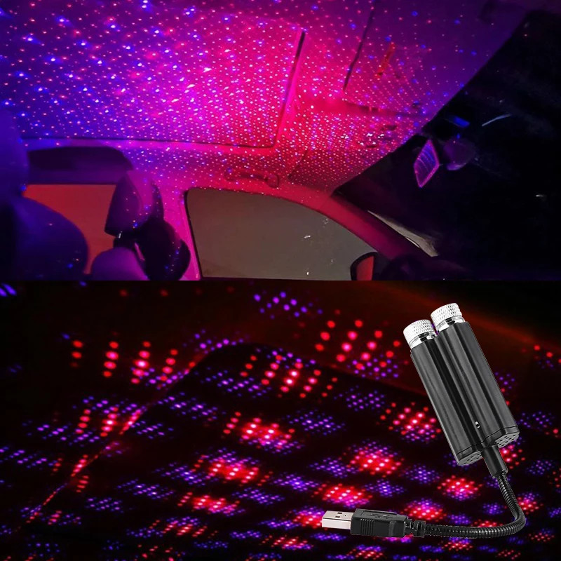 Car USB LED Interior Roof Atmosphere Star Night Light Lamp Projector Light Decor