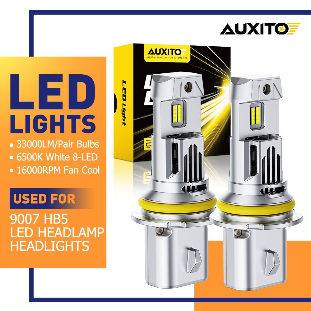AUXITO 6500K White 9007 LED HB5 Headlight Super Bright High Beam Low 33000LM 2PC