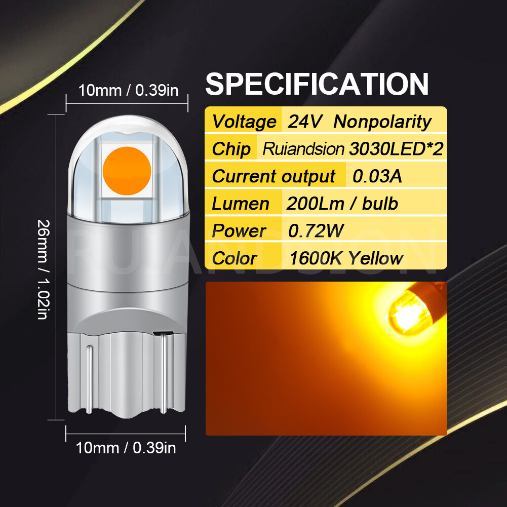 T10 3030 2 LED Bulb Car Trunk Light W5W Instrument Panel Light 200lm 6V/12V/24V
