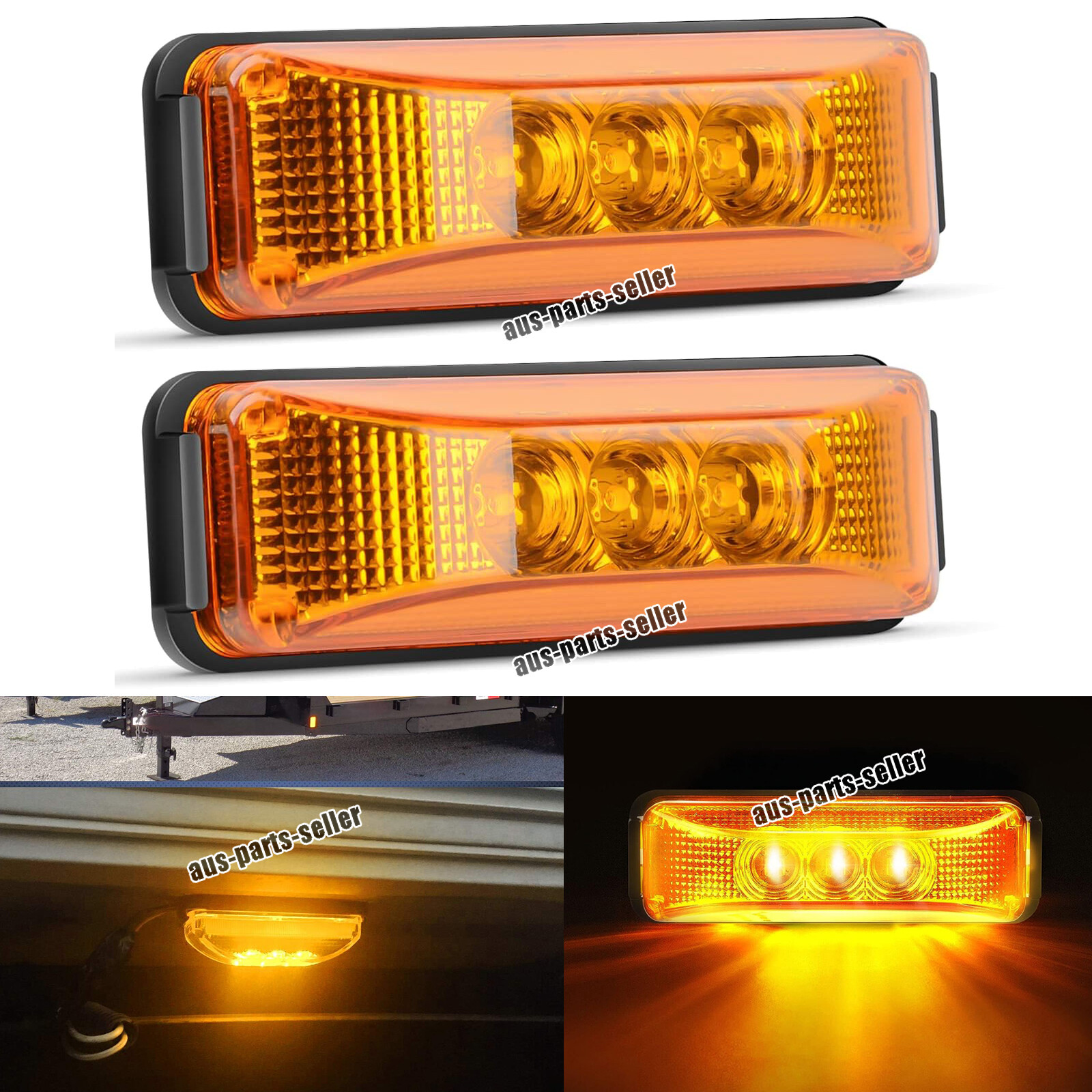 2x 4″ Amber 3-LED Side Marker Lights RV Truck Trailer Clearance Light Waterproof