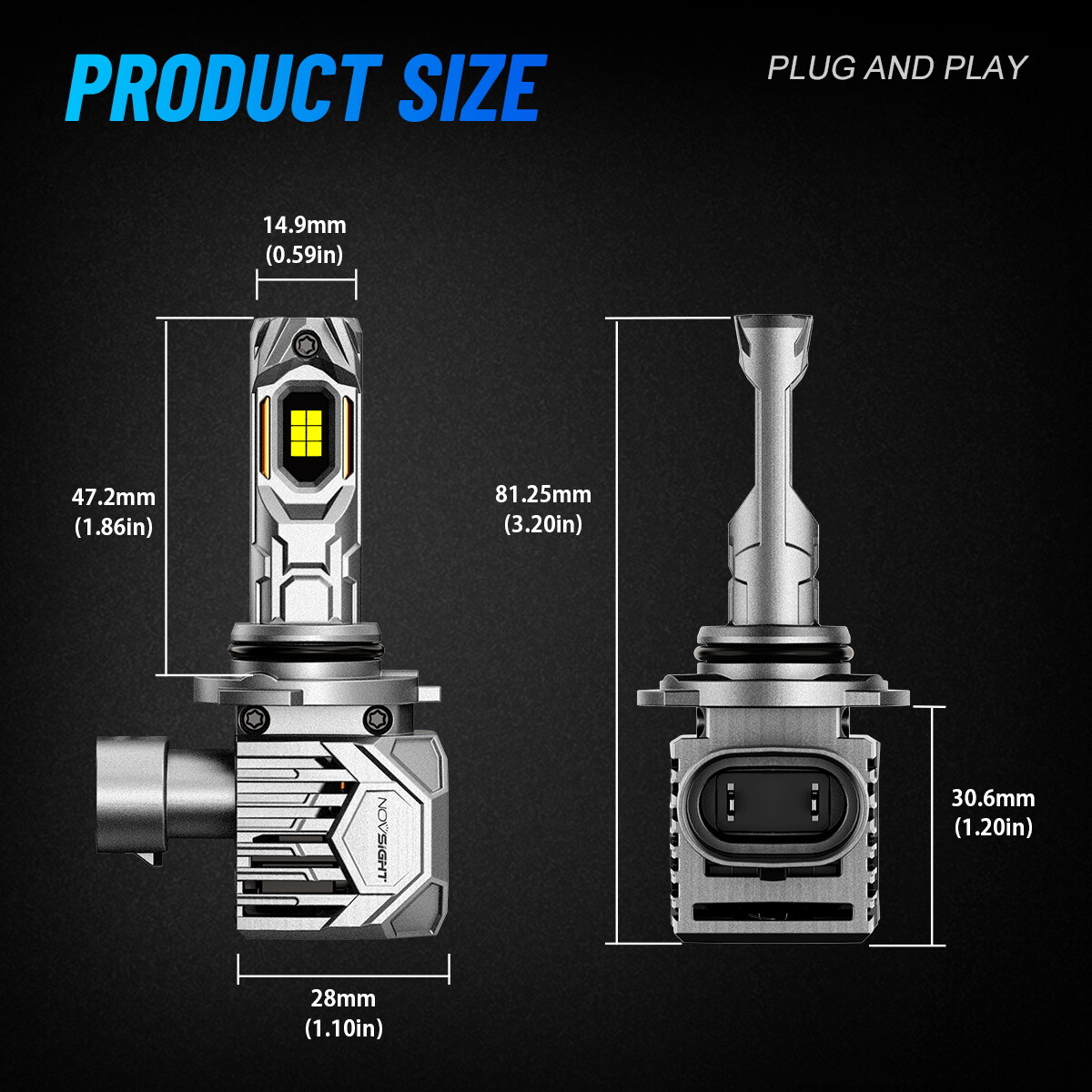 NOVSIGHT 9005 9006 LED Headlight Bulbs Kit Hi/Low Beam 30000LM 130W 6500K