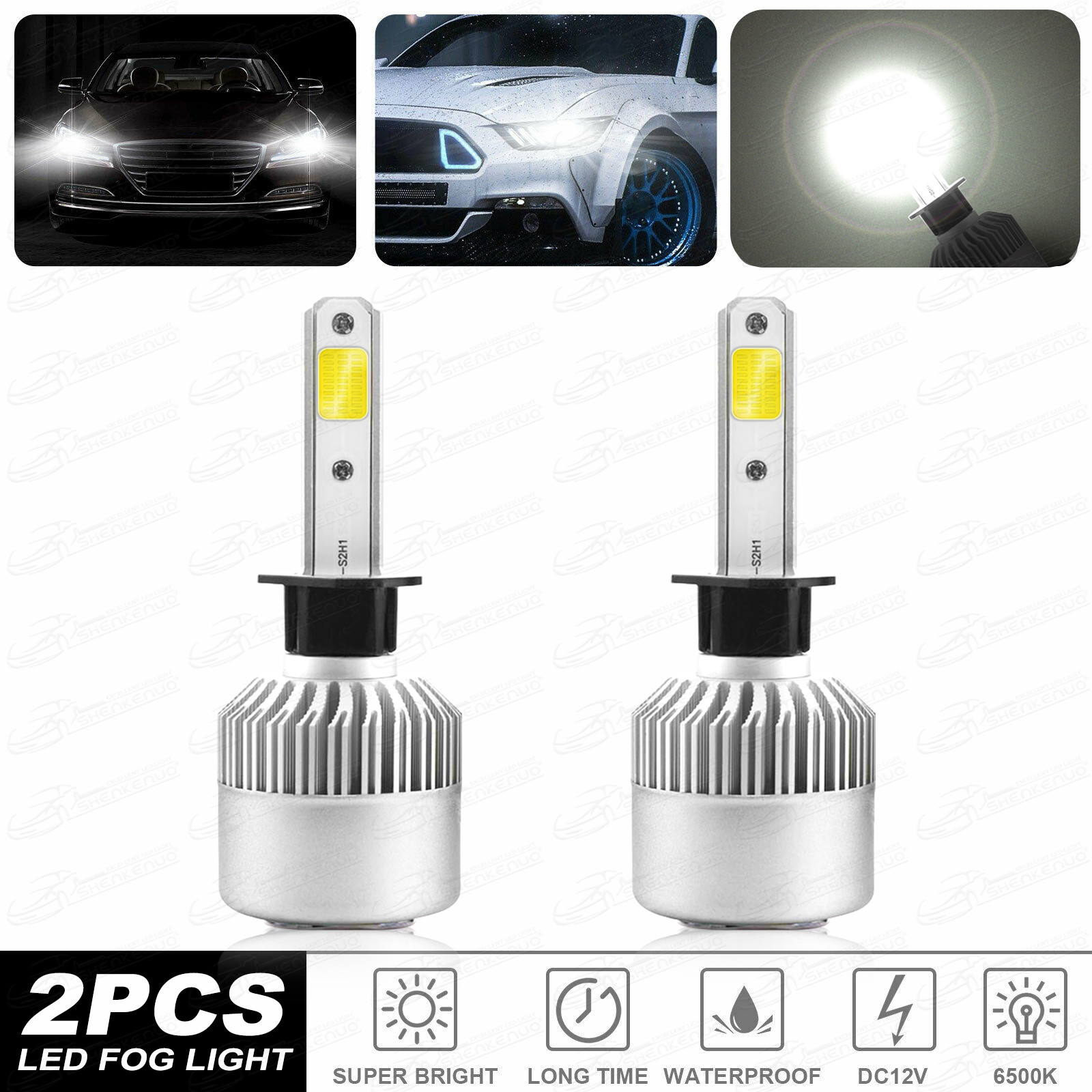 H1 100W 6000K White LED Headlight Bulbs Conversion Kits Low Beam Replace Halogen