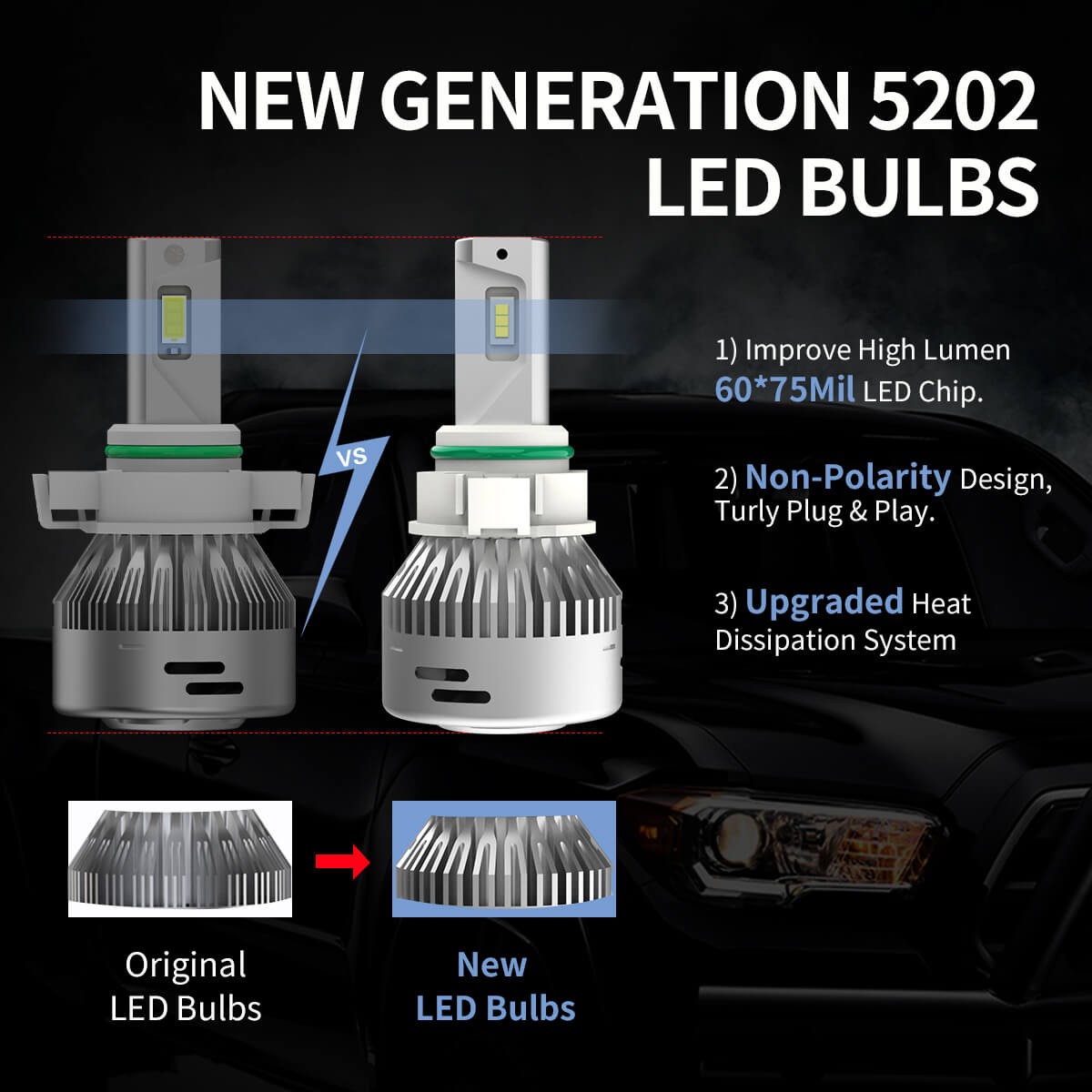 LASFIT 5202 2504 LED Fog Light Bulb 60W 6000LM Super Bright Conversion Kit White