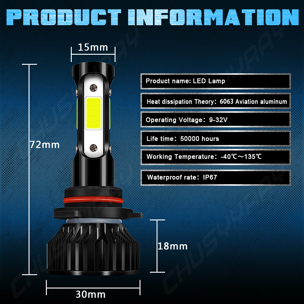 For Chevrolet Caprice 1987-1989 1990 6000K LED Headlight High & Low Beam Bulbs