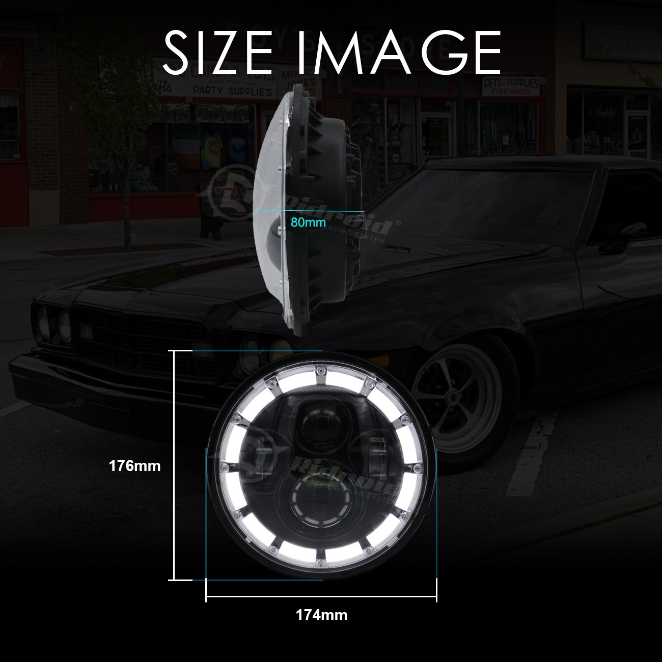 DOT 7″Inch Round Led Headlight Hi-Lo Beam Halo DRL For Ford Mustang 1965-1973