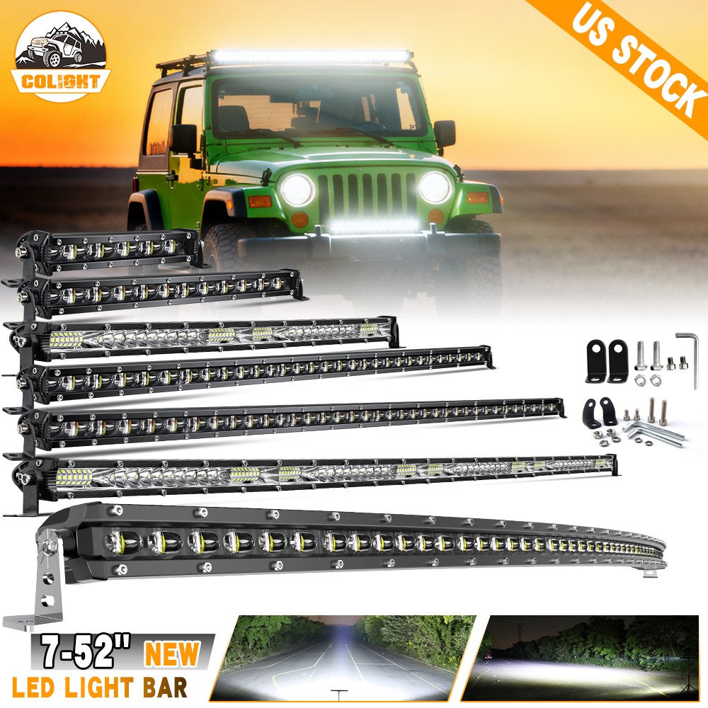 7 14 20 26 32 38 44 50″ Single Row Slim Spot LED Light Bar Offroad Truck ATV SUV
